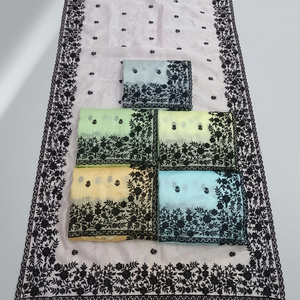 Elegante Saree de Organza con Bordado Negro, Adorno de Perlas y Blusa de Diseñador, Ropa Étnica para Mujer para Ocasiones Especiales - Product Image 6