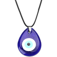 Collier en alliage pour homme avec perles en cordon ciré, pendentif cœur rond, breloque pour couple, pendentif œil porte-bonheur en forme de larme
