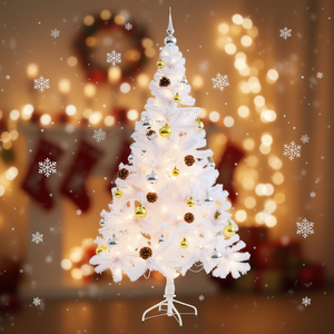 Sapin de Noël artificiel blanc pré-éclairé de 1,5 m avec boules, LED blanc chaud, arbre de Noël sur pied pour intérieur - Product Image 2