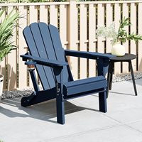 Chaise de jardin moderne en HDPE avec 2 porte-gobelets et dossier réglable en 3 positions |   Meubles d'extérieur imperméables bleus surdimensionnés, capacité 350 lb