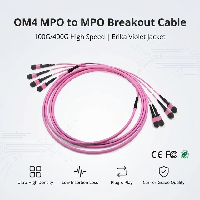 OM4 MPO to MPO Fanout Breakout Cable 40G 100G 400G Multimode Fiber 12 24 Core MTP Jumper for Data Center Aggregation