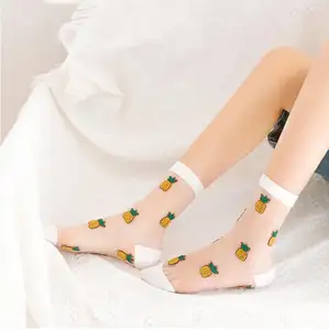 Customised Thin Transparent Funny Socks Women Fruit Avocado Watermelon Pineapple Creative Design Glass Skarpety Lace Sox