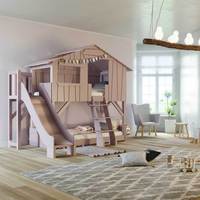 Lit superposé en bois massif durable pour enfants, style ferme, maison dans les arbres, ensemble de meubles de chambre d'enfant