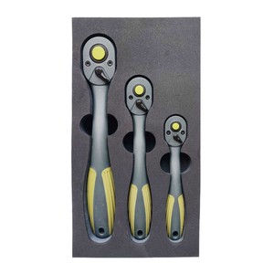 3 Pc Curved Handle Ratchet Wrench Set 72 Teeth Quick Release Gray Green Auto Repair Tools Imperial Drive - Product Image 5