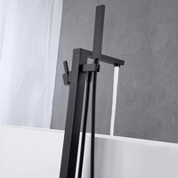 Robinet de baignoire autoportant remplissage de baignoire noir robinets de salle de bain au sol laiton mitigeur avec douchette