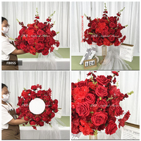 Boule de fleurs artificielles réalistes en soie avec roses rouges et plantes pour décorations de mariage et de rentrée scolaire