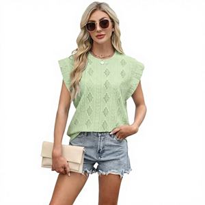 Camiseta Holgada de Manga Corta para Mujer, Primavera-Verano, Diseño Jacquard, Estilo Casual, Color Liso - Product Image 1