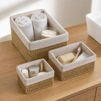 Ensemble de 3 paniers de rangement rectangulaires emboîtables en corde tressée avec doublure en tissu, écologiques et naturels, pour comptoir de salle de bain
