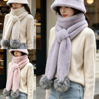 Écharpe polyvalente en peluche double face pour l'automne et l'hiver, imitant la fourrure de vison avec pompon en fourrure