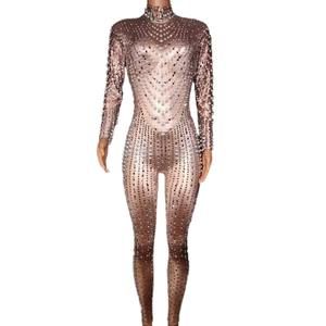 Combinaisons moulantes de créateur pour femmes, tenue de scène sexy, costumes de danse, perles et strass, tenue de soirée, combinaison de bal - Product Image 1