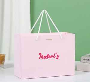 Tùy Chỉnh Xách Tay Chất Lượng Cao Màu Hồng Polyester Ribbon Giấy Kraft Mua Sắm Túi Xách Độn Phong Cách Với In Quần Áo Logo - Product Image 3
