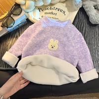 Haut thermique pour enfants en polaire doublé, col semi-montant, en velours doux avec patch animal de dessin animé Koala, couche de base intérieure chaude