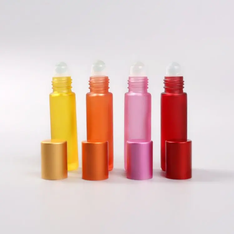 Rolo fosco colorido em garrafas vidro grosso massagem rolo garrafas tubo frascos recipientes para óleos essenciais aromaterapia