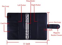 A5 planificateur couverture en cuir PU planificateur agenda carnet de notes classeur d'argent organisateur avec 6 anneaux classeur en cuir rechargeable carnet de notes