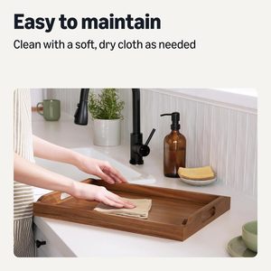 Plateau de service en bois <span class=keywords><strong>d</strong></span>'acacia Finition artisanale Durable Pliable Portable Plateau de rangement multifonction pour la cuisine Salle à manger Nourriture - Product Image 5