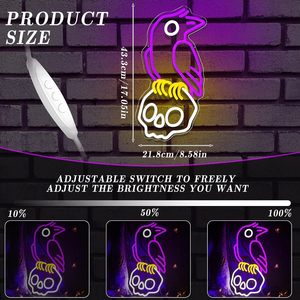 Luz LED de neón con forma de calavera de cuervo, luz decorativa de Halloween, luz ambiental para dormitorio, salón, club, tienda, luz indicadora de 5V 12V - Product Image 2