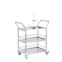 Chariot à main en acier inoxydable sur mesure du Guangdong avec double accoudoirs, garde-corps et plusieurs niveaux, chariot à outils mobile pour la manutention des matériaux