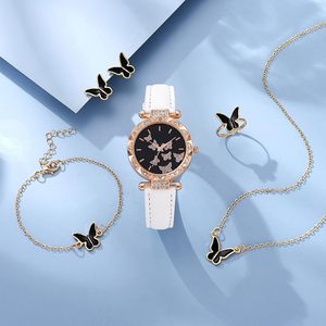 Nuevo conjunto de joyería de reloj de moda para mujer, anillo de mariposa, collar, pendientes, reloj de diamantes de agua de lujo, conjunto de pulsera informal - Product Image 2