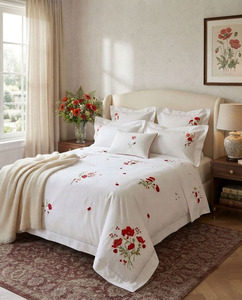 Parures de lit en coton 100% personnalisées en gros, avec broderie de roses, pour la maison, l'hôtel et les mariages - Product Image 1