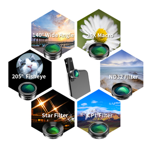 <span class=keywords><strong>Kit</strong></span> d'objectifs externes universels 6-en-1 pour téléphone : Fisheye 205mm, Grand Angle 140mm, Macro 25X, Filtres ND32, CPL et Stellaire Optiques - Product Image 5