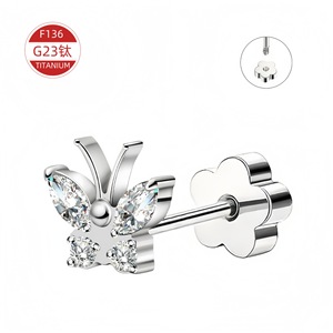 F136 Titanium Butterfly Zircon Stud <b>Earrings</b> G23 Titanium <b>Pierced</b> <b>Earrings</b> For Women Gift Jewelry - Product Image 1