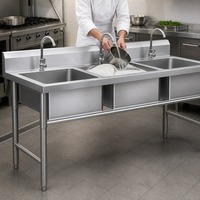 Évier commercial à trois compartiments en acier inoxydable 304, robuste, pour la restauration et le service alimentaire