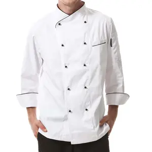 CHECKEDOUT Stud Buttons Unisex Long Sleeve Chef Clothing White Wash Resistant Chef Restaurant And Bar Uniform And Chef Jacket