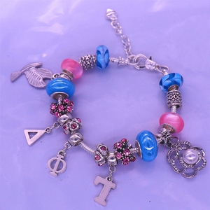 Braccialetti con Ciondoli a Lettere Greche, <span class=keywords><strong>Perle</strong></span> e Fiori, per Confraternite Gamma Phi Delta - Product Image 2