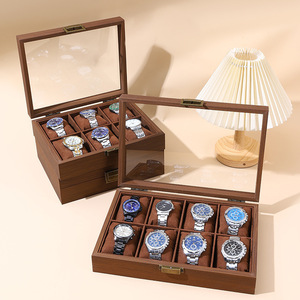 Caja de madera para relojes con tapa de cristal, forma rectangular integrada para exhibir y guardar relojes - Product Image 4
