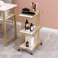 Chariot de Salon de Beauté Moderne en Métal à 3 Niveaux pour Pédicure et Manucure, Doré, 4 Roues