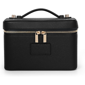 Elegant Leather Cosmetic <b>Case</b> <b>Medium</b> Size Zipper Hasp Closure Soft Handle Portable Makeup Bag - Product Image 4