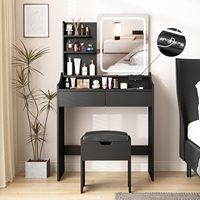 Bureau de coiffeuse vintage blanc avec tiroirs Coiffeuse de maquillage en bois noir moderne Petite coiffeuse pour chambre à coucher avec miroir