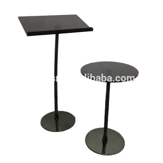 Simple Floor Standing Steel Lecterns Podiums Pulpit, Black Poles, Acrylic Top
