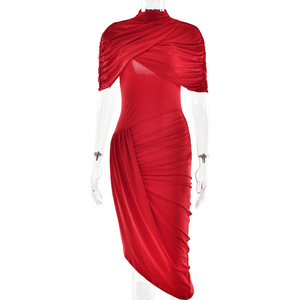 Vestido Largo Asimétrico de Cuello Alto para Mujer, Cintura Natural, Color Sólido, Cómodo para la Noche, Estilo para Citas - Product Image 5