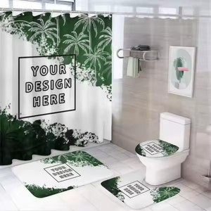 Set da <span class=keywords><strong>bagno</strong></span> in quattro <span class=keywords><strong>pezzi</strong></span> personalizzato con Design a foglia di Hawaii personalizzato con tenda da doccia impermeabile Tappetini da <span class=keywords><strong>bagno</strong></span> Set di tende da doccia personalizzati - Product Image 4