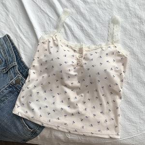 Brandy's BM Style femmes été coton débardeurs nouveau gilet à bretelles en dentelle florale avec bouton haut mince dentelle florale débardeur femmes - Product Image 6