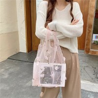 Summer Ladies Floral Mesh Embroidery Tulle Shoulder Tote Bag New Crossbody Handbags Floral Gift Bags Ladies' Floral Gift Bags