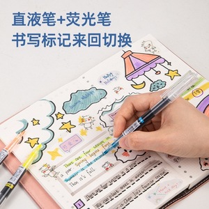 Deli SF163 Double-ended <b>Marker</b> Pen 0.5mm Black Straight Liquid Pen With Highlighter For Writing And Marking - Product Image 1