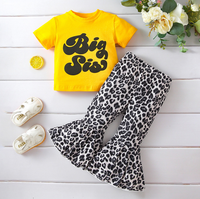 2 stks/set Zomer Katoenen Kleding Dragen Kinderen Korte Mouw Letter Print Top Uitlopende Broek Pak voor Meisjes Kinderkleding