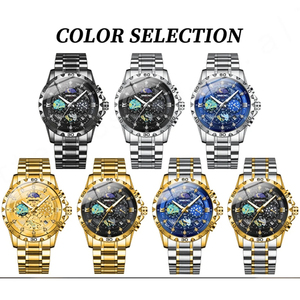 BINBOND, reloj de pulsera de cuarzo de lujo para hombre, cronógrafo luminoso resistente al agua con correa de acero inoxidable, correa de cuero, reloj deportivo B3225 - Product Image 6