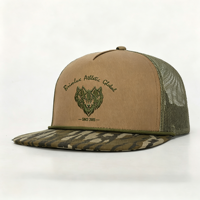 Casquette de baseball OEM de haute qualité avec logo brodé personnalisé, en coton et à visière camouflage, faible MOQ, casquette 5 panneaux style américain en tissu premium