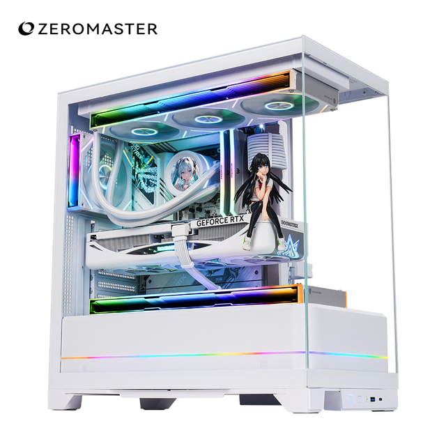 Zeromaster Panoramic Gaming PC Case ATX Mid Tower Aluminum Alloy ARGB Tempered Glass High Airflow in Stock