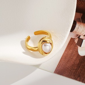 Stainless Steel <b>Titanium</b> <b>Ring</b> Imitation Pearl Geometric Design 18k Gold Plated Women's Fashion Jewelry Party Accessory - Product Image 2