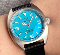 Petite montre de pilote de plongée Tandorio 36mm pour hommes NH35 Auto Sunburst cadran bleu AR saphir 200m étanche