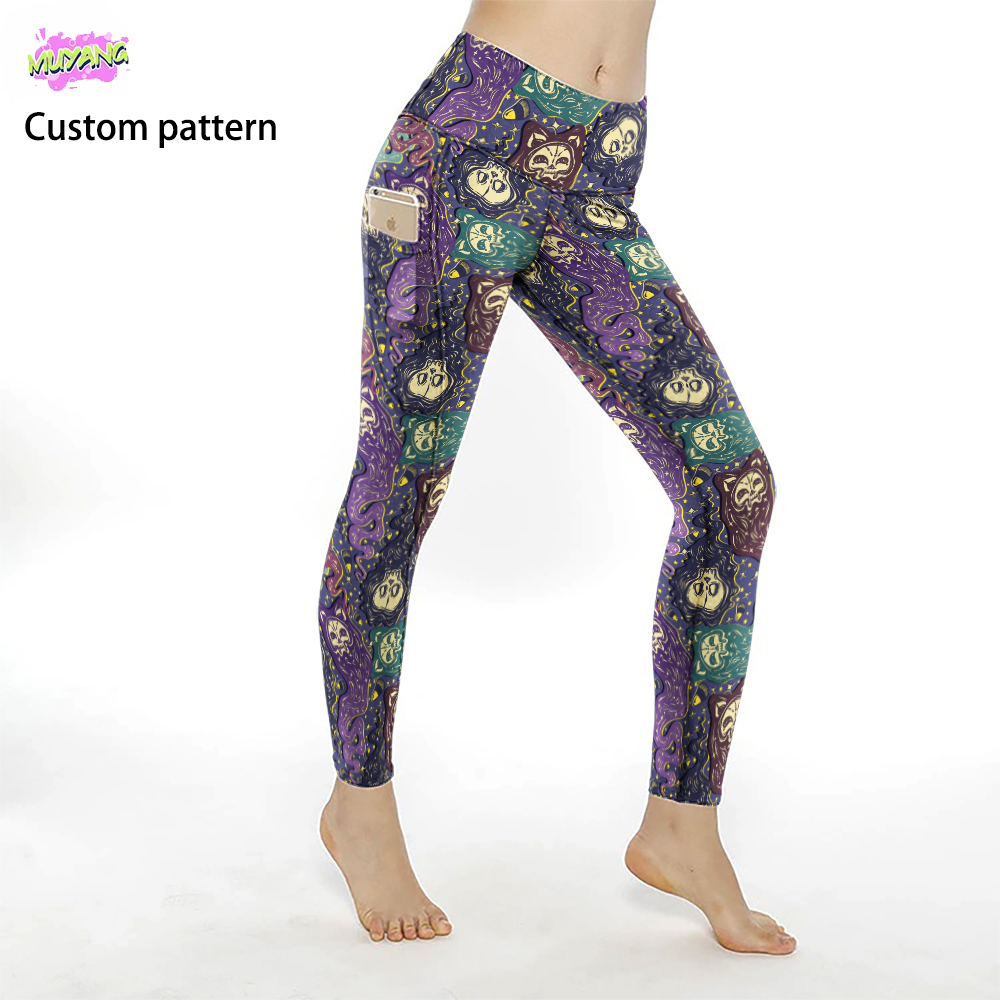 Custom Logo Sportswear Activewear Quick Drying Yoga Fitness Pants Compression Workout Sport Print Leggings with Pocket for Women