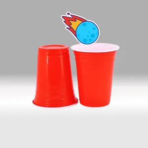 โลโก้ที่กําหนดเองคู่ vasos de พลาสติกเศษไม้ 16 ออนซ์สีแดงคู่ฟรีพลาสติก PP ปาร์ตี้สีฟ้าพลาสติกเบียร์ปองถ้วย