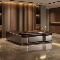 Bureau de direction intelligent à LED 2400 mm, table de PDG en bois de placage naturel avec finition cristal, MDF E1, mobilier de bureau