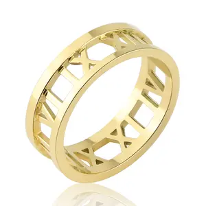 SSeeSY cincin baja tahan karat pria wanita, perhiasan modis kustom angka Romawi titanium berongga