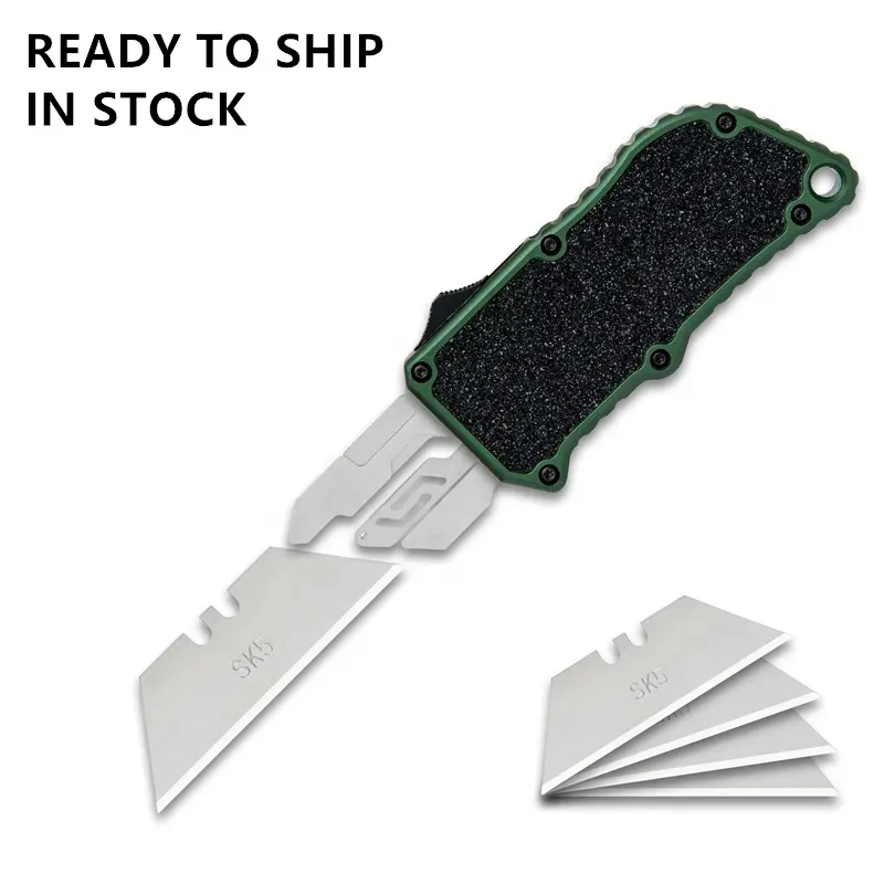 İngiltere-1712 alüminyum alaşım kabuk 5 ekstra bıçaklar otomatik OTF çelik tıraş bıçağı kutu kesici maket bıçağı