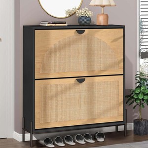 Meuble à chaussures en bois extensible et imperméable moderne, organisateur de rangement pour chaussures d'entrée, étagère avec 2 tiroirs rabattables, gain de place - Product Image 1